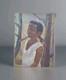 Peinture ancienne huile Sur toile portrait enfant jeune fille madagascar tableau