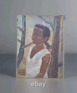 Peinture ancienne huile Sur toile portrait enfant jeune fille madagascar tableau