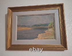 Peinture ancienne huile paysage bord de mer tableau encadré painting oil