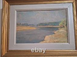 Peinture ancienne huile paysage bord de mer tableau encadré painting oil