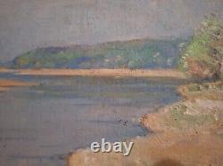 Peinture ancienne huile paysage bord de mer tableau encadré painting oil