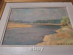 Peinture ancienne huile paysage bord de mer tableau encadré painting oil