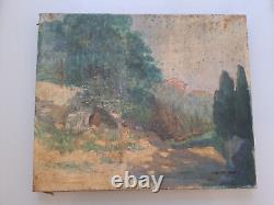 Peinture ancienne huile sur toile paysage nature tableau signé. Old painting oil