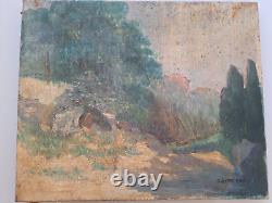 Peinture ancienne huile sur toile paysage nature tableau signé. Old painting oil