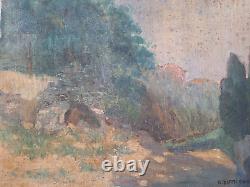 Peinture ancienne huile sur toile paysage nature tableau signé. Old painting oil