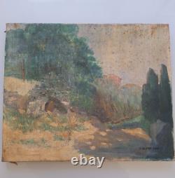 Peinture ancienne huile sur toile paysage nature tableau signé. Old painting oil