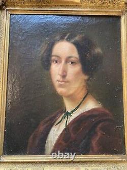 Peinture ancienne huile toile cadre Portrait dame femme XIXe XVIIIe tableau