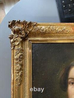 Peinture ancienne huile toile cadre Portrait dame femme XIXe XVIIIe tableau