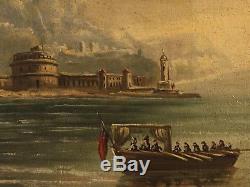 Peinture ancienne tableau marine français paysage huile sur toile cadre 800 XIX