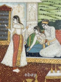 Peinture érotique miniature ancienne Inde curiosa scène galante tableau érotisme