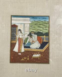 Peinture érotique miniature ancienne Inde curiosa scène galante tableau érotisme