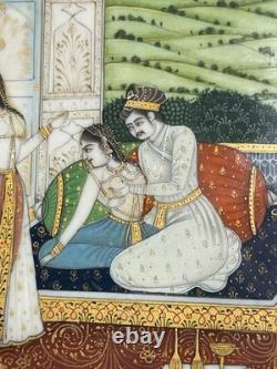 Peinture érotique miniature ancienne Inde curiosa scène galante tableau érotisme