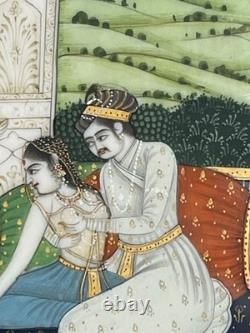 Peinture érotique miniature ancienne Inde curiosa scène galante tableau érotisme