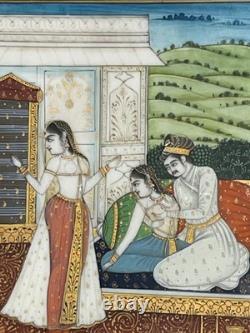 Peinture érotique miniature ancienne Inde curiosa scène galante tableau érotisme