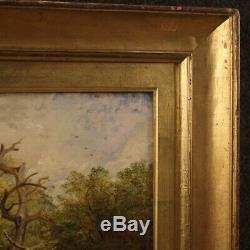 Peinture huile sur toile tableau ancien signé paysage cadre 800 XIXème sicle