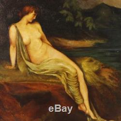 Peinture huile sur toile tableau signé daté portrait nu féminin style ancien