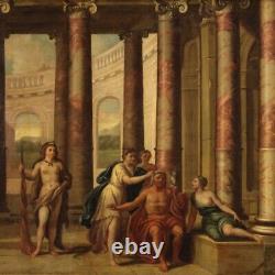 Peinture néoclassique ancien tableau mythologique huile toile Héraclès Onfale
