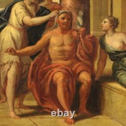Peinture néoclassique ancien tableau mythologique huile toile Héraclès Onfale