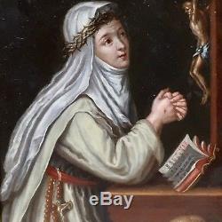 Peinture sur cuivre XVIIIème, religieuse en prière / tableau ancien