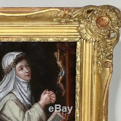 Peinture sur cuivre XVIIIème, religieuse en prière / tableau ancien