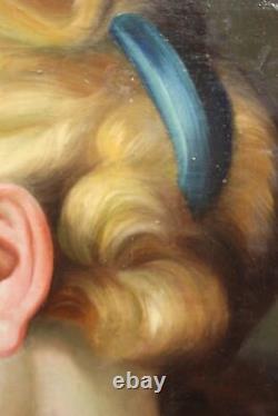 Peinture tableau portrait italien huile sur panneau profil dame style ancien