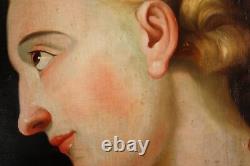 Peinture tableau portrait italien huile sur panneau profil dame style ancien