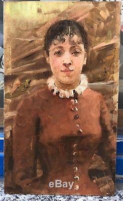 Petit Tableau Ancien Huile Portrait Femme Ombrelle ARTHUR HACKER (1858-1919)