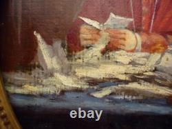 Petit Tableau Ancien Ovale Portrait Cardinal Huile Sur Carton Fort Encadre