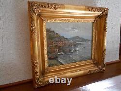 Petit Tableau Ancien Peinture Huile Bois HSB Marine Bord de Mer Bretagne Bateaux