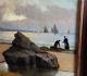 Petit Tableau Ancien Peinture Huile Marine Bord de Mer Bretagne Bateaux Voilier