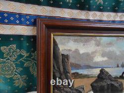 Petit Tableau Ancien Peinture Huile Marine Bord de Mer Bretagne Bateaux Voilier
