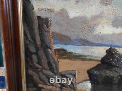 Petit Tableau Ancien Peinture Huile Marine Bord de Mer Bretagne Bateaux Voilier