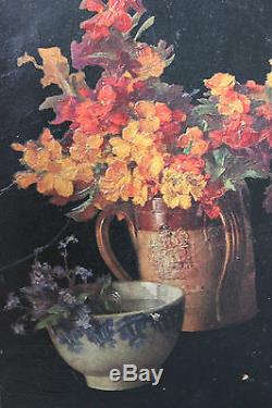 Petit tableau ancien Pots de fleurs Anonyme Superbe
