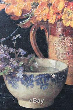 Petit tableau ancien Pots de fleurs Anonyme Superbe