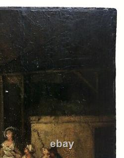 Petit tableau ancien, Scène de taverne, Huile sur panneau, Teniers, XVIIIe