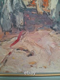 Pierre ARATA 1910 2004 Ancien Tableau Orientaliste Rue animée huile au couteau