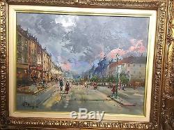 Pierre Mougins ancien grand tableau peinture paysage Paris huile HSP