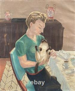 Pierre Roux Chat Café Intime Tableau Ancien Niort Art Moderne HsT Signée