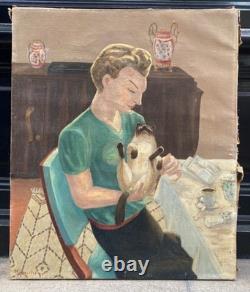 Pierre Roux Chat Café Intime Tableau Ancien Niort Art Moderne HsT Signée