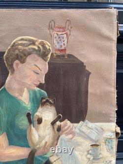 Pierre Roux Chat Café Intime Tableau Ancien Niort Art Moderne HsT Signée