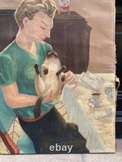 Pierre Roux Chat Café Intime Tableau Ancien Niort Art Moderne HsT Signée