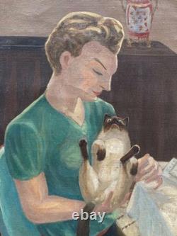 Pierre Roux Chat Café Intime Tableau Ancien Niort Art Moderne HsT Signée