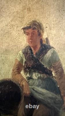 Pierre Testu Tableau ancien XIXE Pêche Moules Bretagne Normandie signé