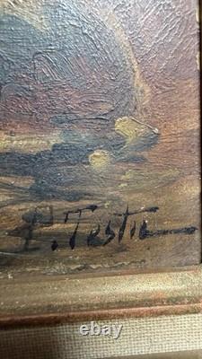 Pierre Testu Tableau ancien XIXE Pêche Moules Bretagne Normandie signé