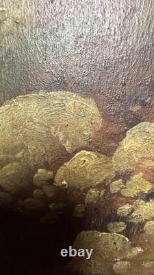 Pierre Testu Tableau ancien XIXE Pêche Moules Bretagne Normandie signé