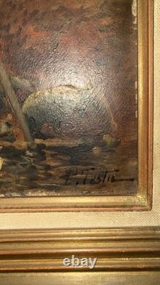 Pierre Testu Tableau ancien XIXE Pêche Moules Bretagne Normandie signé