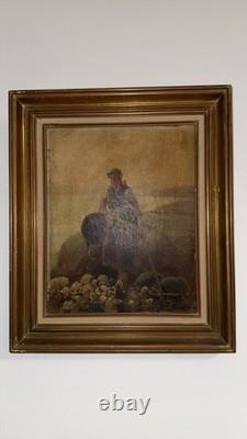 Pierre Testu Tableau ancien XIXE Pêche Moules Bretagne Normandie signé
