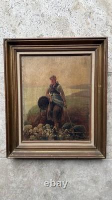 Pierre Testu Tableau ancien XIXE Pêche Moules Bretagne Normandie signé