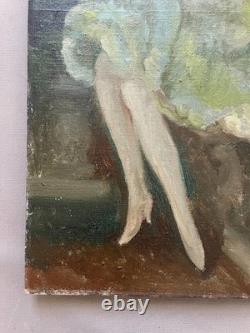 Pierrot et colombine, huile sur carton toilé, tableau ancien, peinture