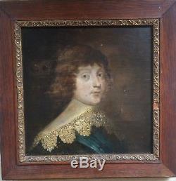 Portrait XVII Eme- Huile Sur Panneau Tableau Ancien- Peinture